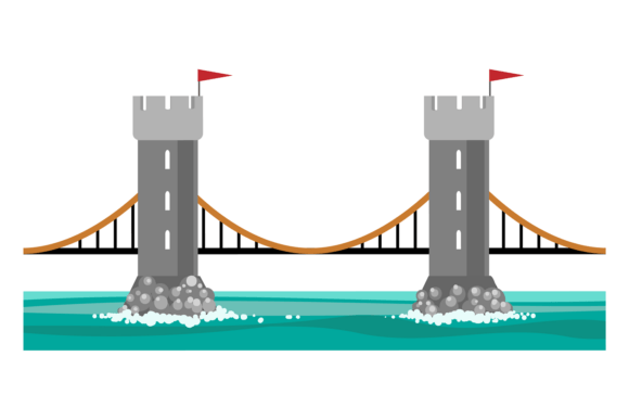 Old Water Canal Bridge. Retro Tower Rive