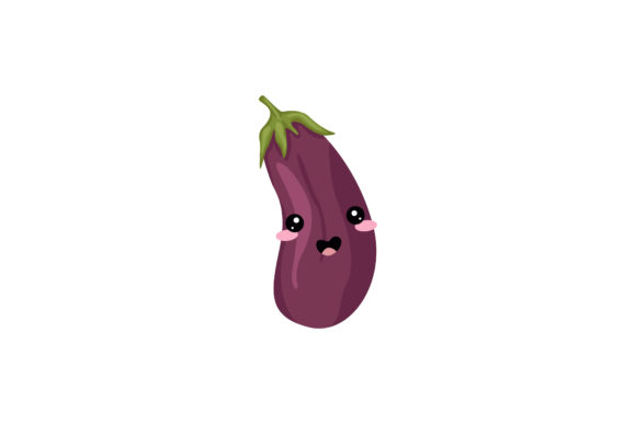 Purple Eggplant Kawaii Illustration: A Playful Embroidery Design for Real Projects