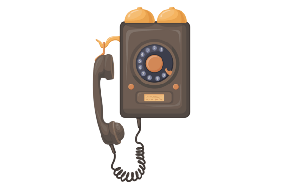 Retro Dial Telephone. Wall Phone Cartoon Review