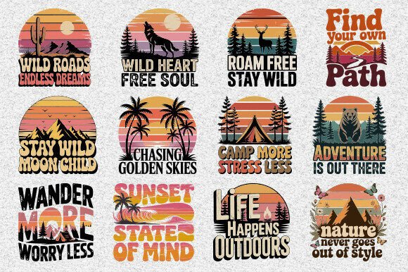 Retro Sunset T-Shirt Design, Camping Svg
