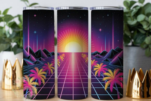 Retro Synthwave Sunset Tumbler Wrap PNG Review